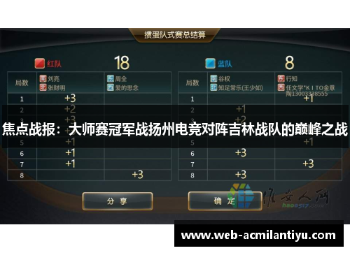 焦点战报：大师赛冠军战扬州电竞对阵吉林战队的巅峰之战
